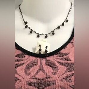 Austrian Crystal Jewelry Set - 16” Choker Necklace & Drop Earrings Dark Purple